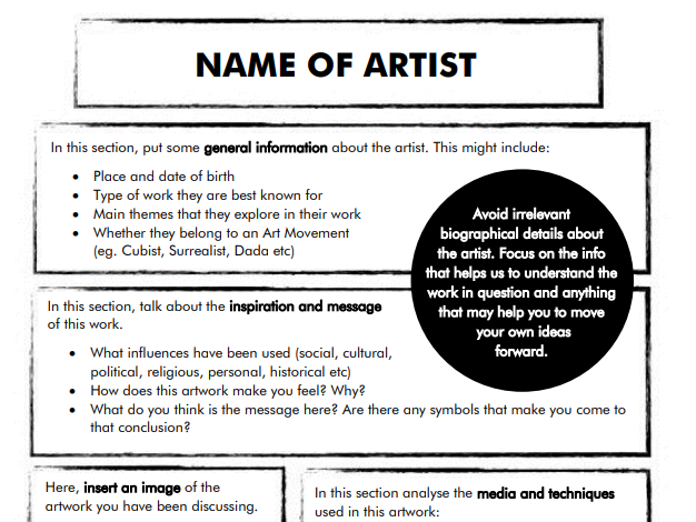Artist Research Template Worksheet Teaching Resources Artist Research Template Worksheet Teaching Resources