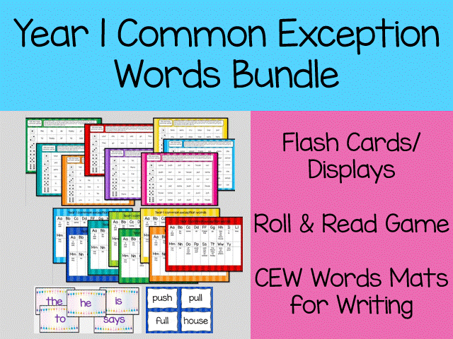 Year 1 Common Exception Words Bundle:  Word Mats, Flashcards & Games