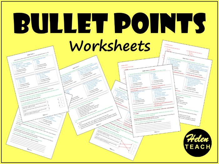 Bullet Points Worksheets | Differentiated | With Answers