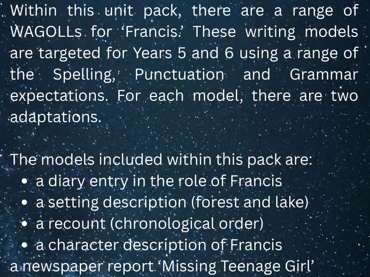Key Stage 2 Francis Writing Unit WAGOLLs Suspense Writing Models Adaptive Teaching