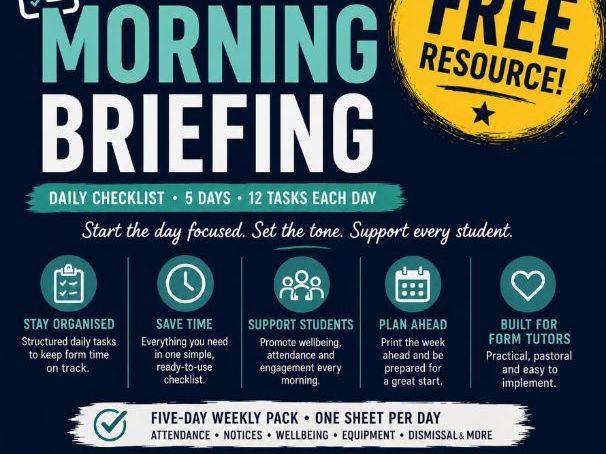 Form Tutor Morning Briefing Checklist — Free 5-Day Weekly Pack | Print & Use