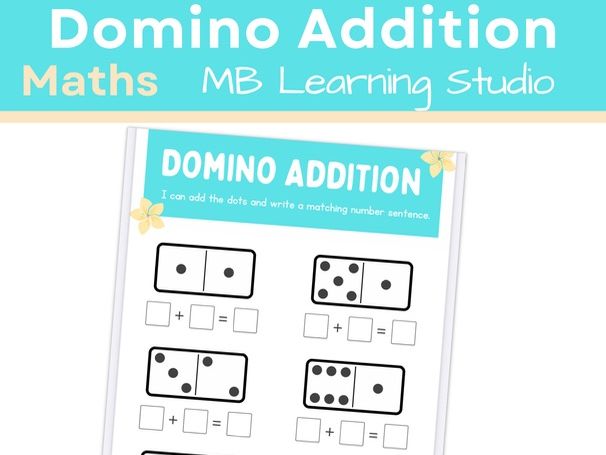 Summer Beach Domino Addition Worksheet – Count and Write the Number Sentence