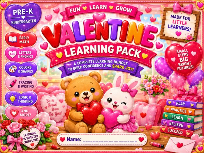 Valentine’s Day Worksheets Pre-K & Kindergarten | Math, Counting, Tracing & Vocabulary