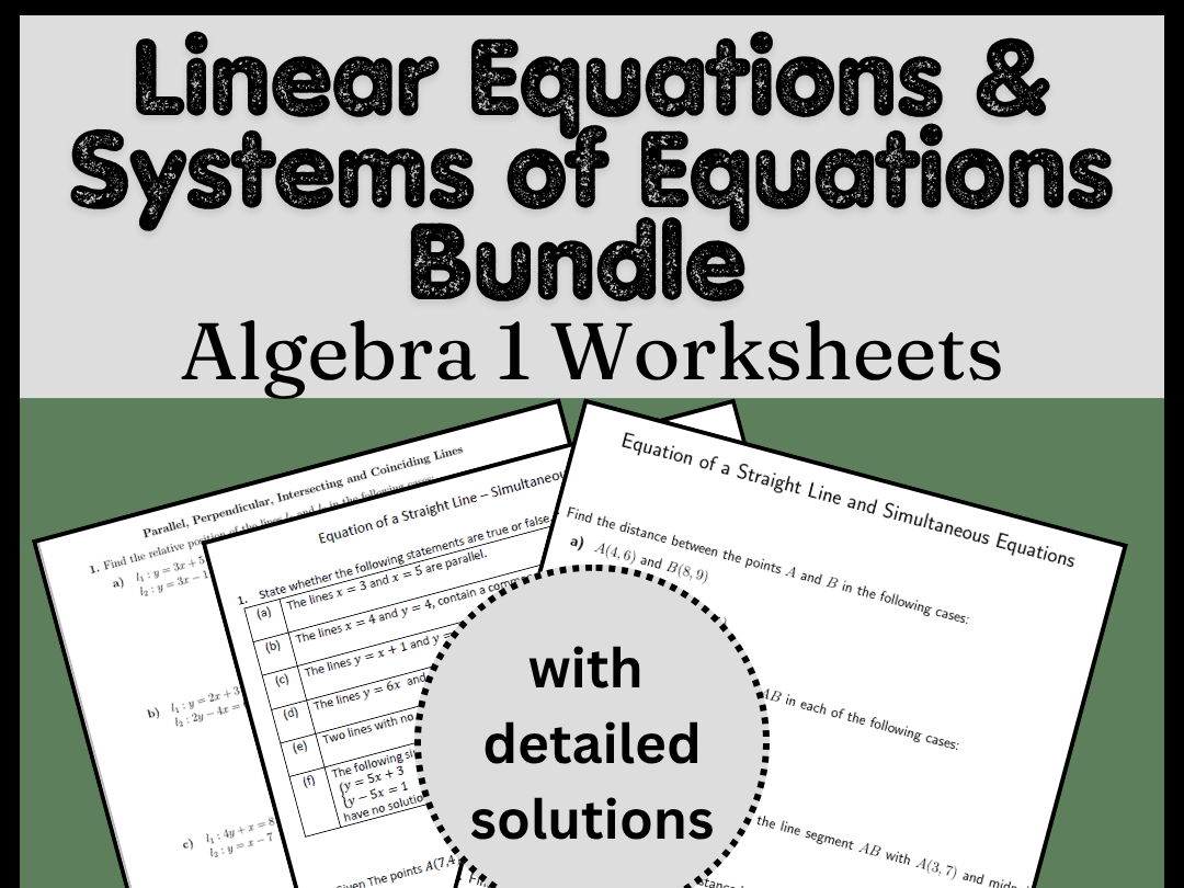 Linear Equations & Systems of Equations Bundle | Algebra 1 Worksheets