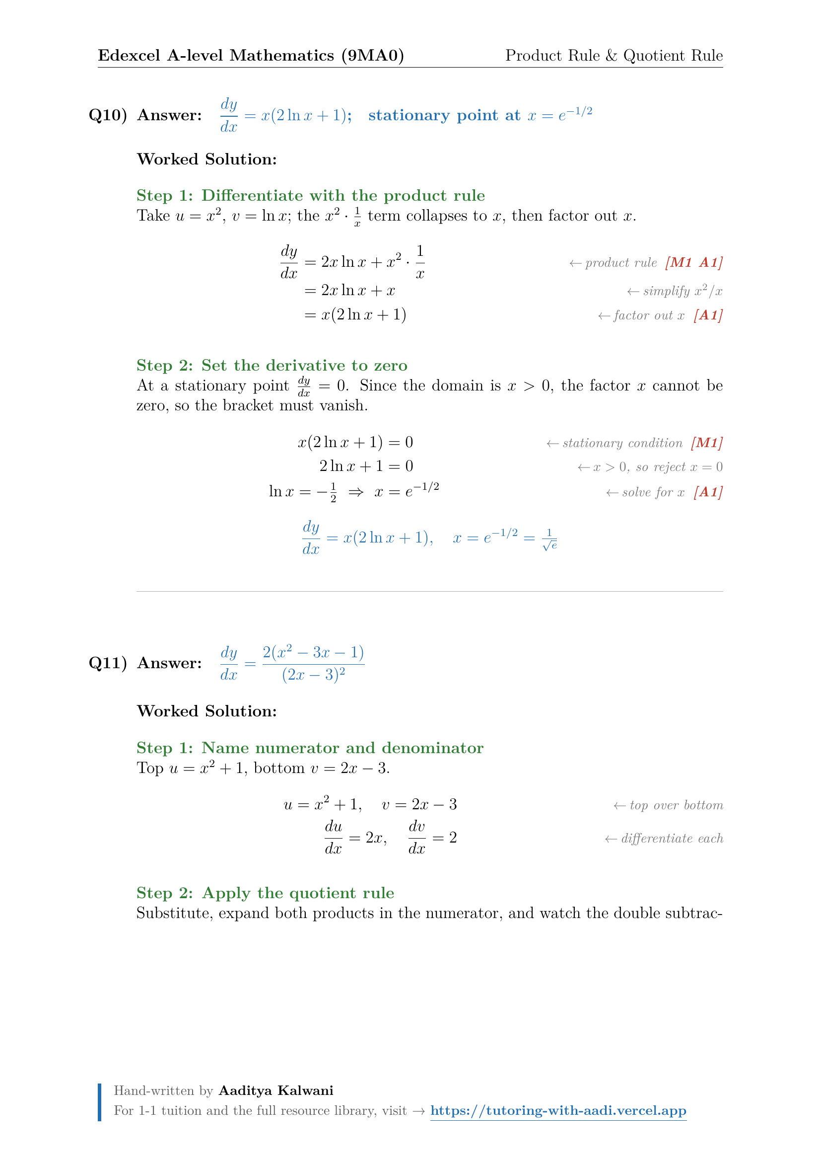 Product & Quotient Rule | 25 Worked Examples | Edexcel A-Level Maths ...