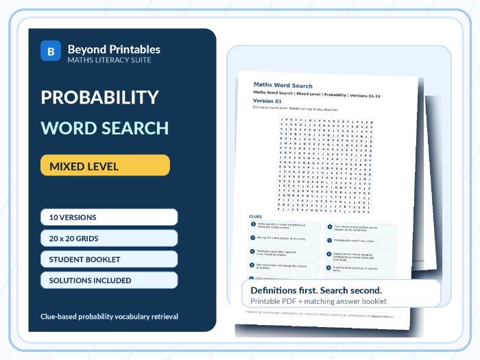 Probability Maths Word Search | 10 Printable Vocabulary Puzzles with Solutions