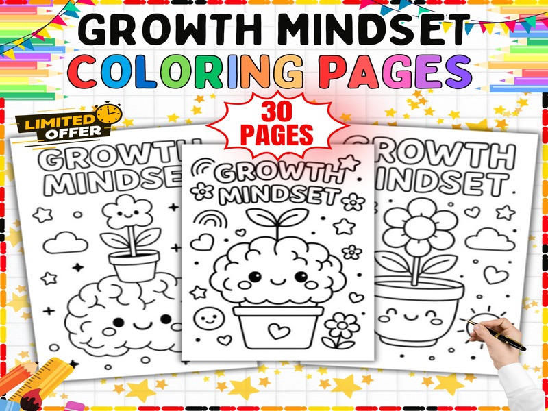 Growth Mindset Coloring Pages | 30 SEL Sheets | Positive Affirmations for Kids