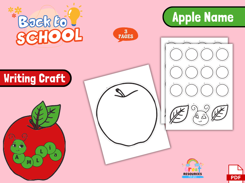 Apple Name Writing Craft Back to school Bulletin Board Cut & Paste 1st week