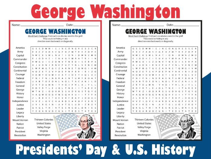 George Washington Word Search Puzzle | Presidents’ Day & U.S. History Activity