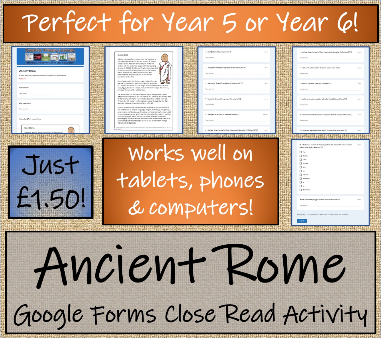 UKS2 Ancient Rome Reading Comprehension & Distance Learning Activity