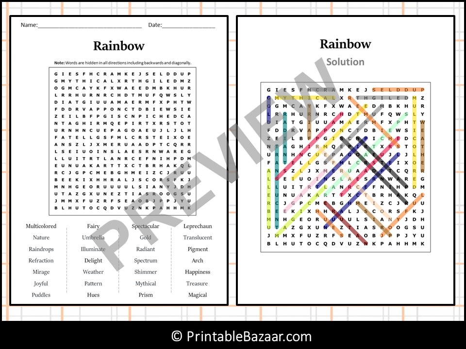 Rainbow Word Search Puzzle Worksheet Activity | Teaching Resources