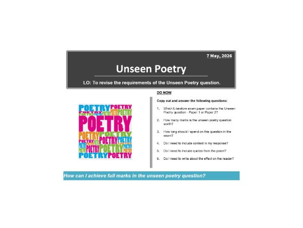 Unseen Poetry mini unit - Edexcel iGCSE Paper 1 resource