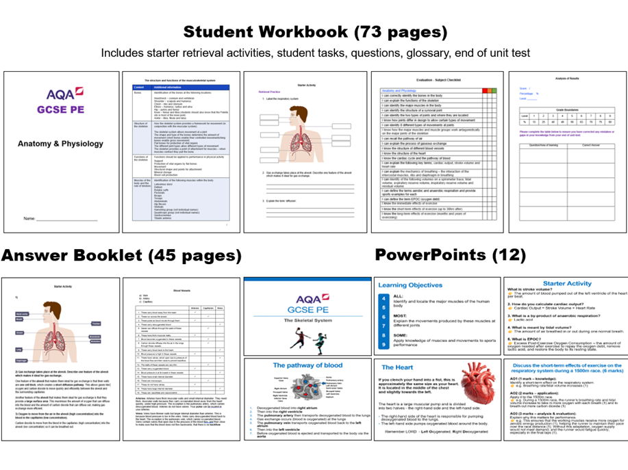 GCSE PE AQA Anatomy & Physiology Workbook, Answer Booklet and PowerPoints