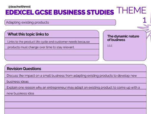 Edexcel GCSE Business Studies Revision Notes Booklet