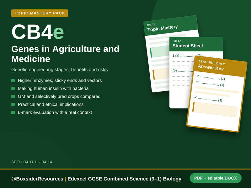 CB4e Genes in Agriculture and Medicine | Edexcel GCSE Combined Science Biology Topic Mastery Pack