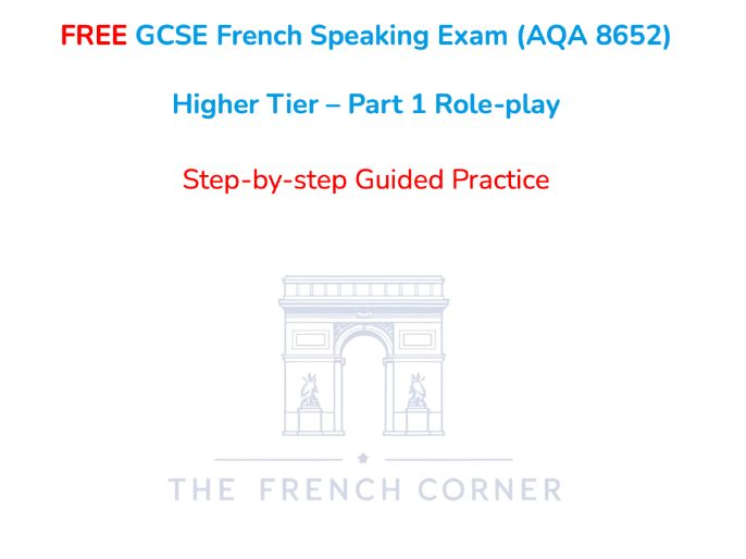 FREE GCSE French Speaking Exam (AQA 8652) Higher Tier – Part 1 Role-play task