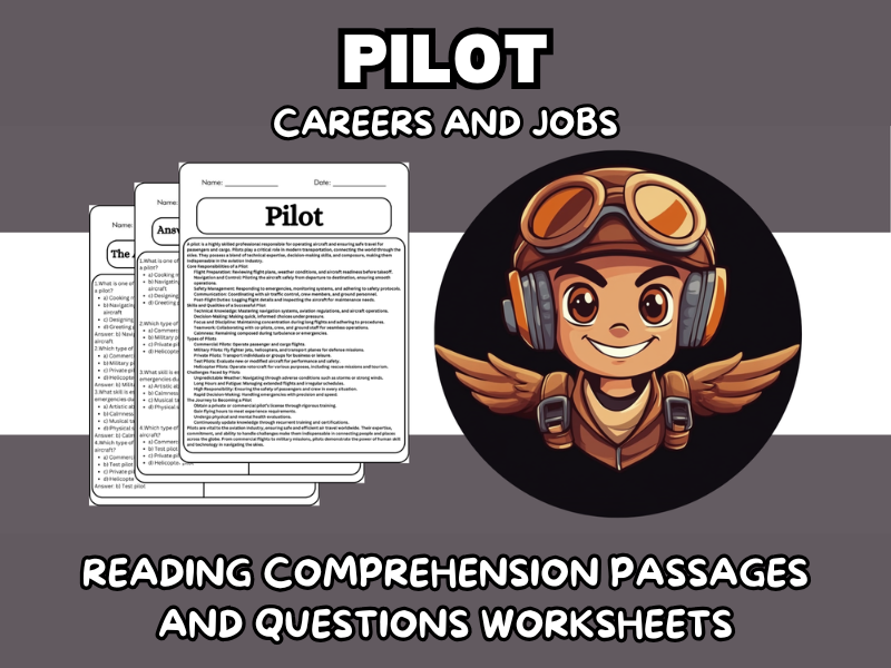 Pilot - Careers and Jobs Reading Comprehension Passages & Questions Worksheets