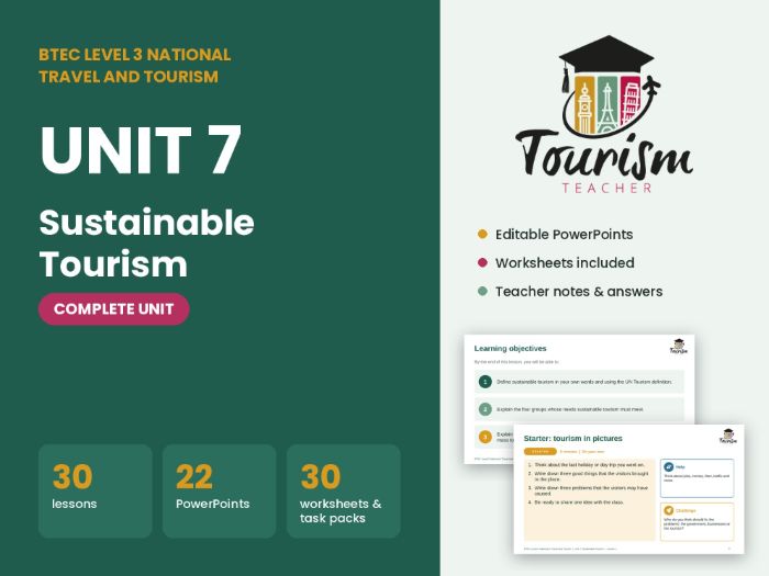 BTEC Level 3 Travel and Tourism Unit 7: Sustainable Tourism – Complete Unit
