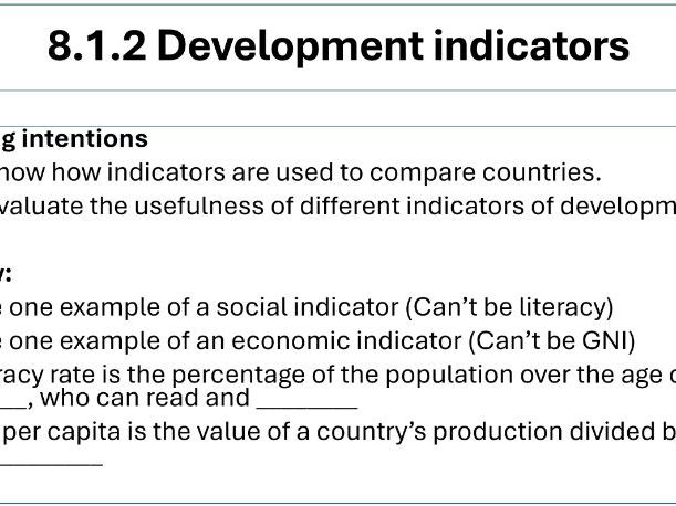 Development - 8.1.2 Development indicators  (iGCSE Cambridge - NEW SPEC)