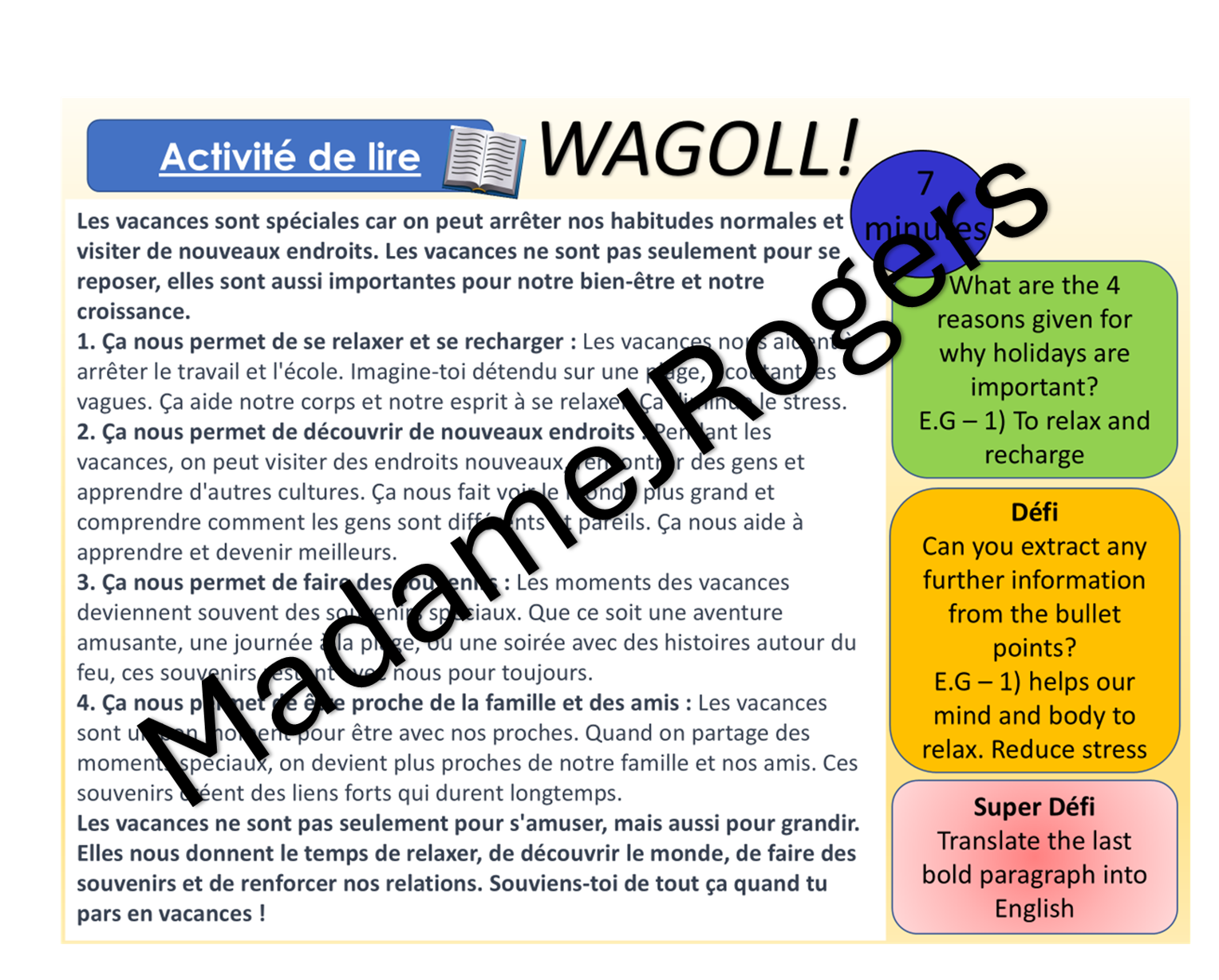 Holiday Blog Example French Year 10 French - Holidays - Lesson 1 - Why are holidays important?- les ...