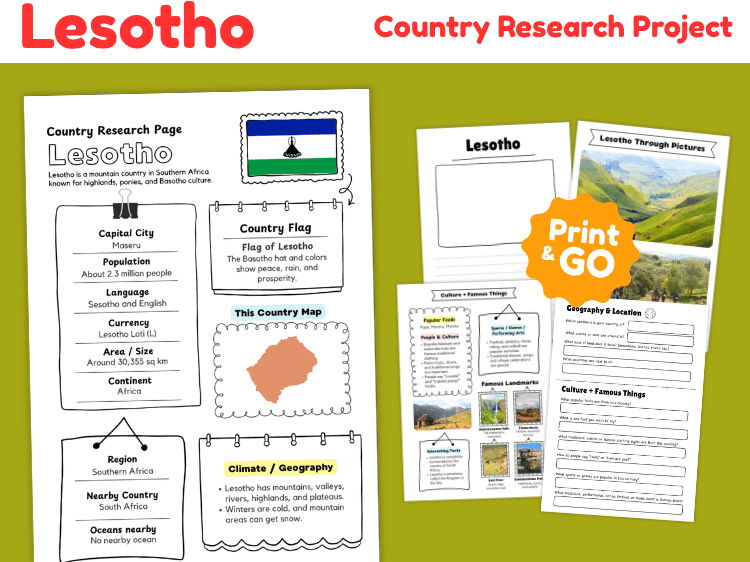 Lesotho Country Research Project | Geography & Culture Worksheets