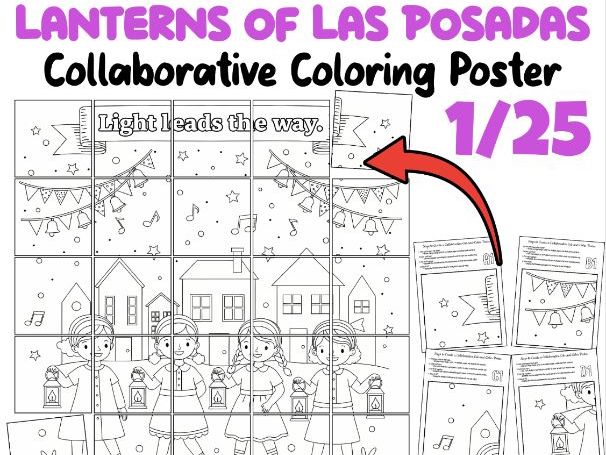 Lanterns of Las Posadas Collaborative Coloring Poster | Christmas Classroom Art
