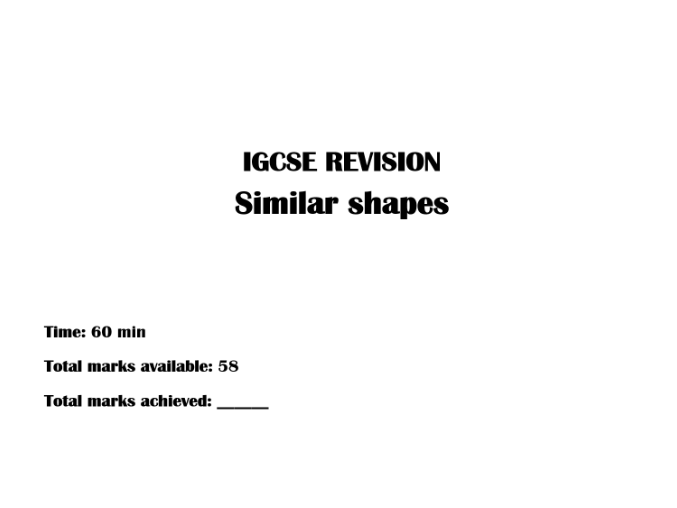 IGCSE Past Papers Questions -Similar Shapes  (1-9) 4MA1/2 & MS - GRADE 5