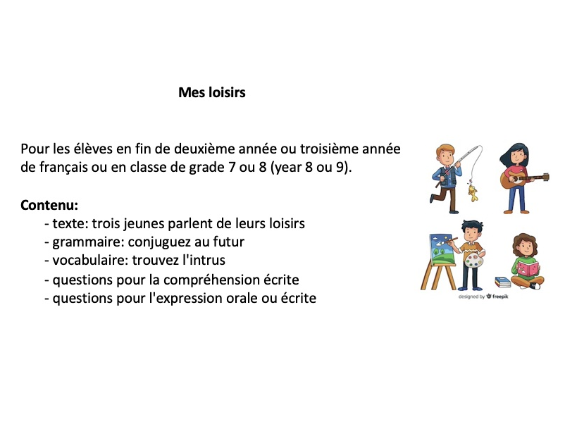 French-reading (year 8 or 9 - grade 7 or 8): les loisirs