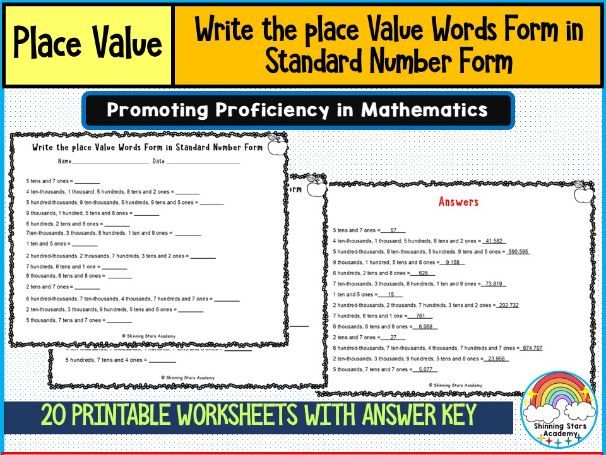 Write the Place Value Words Form in Standard Number Form Worksheets | Place Value to Standard Form