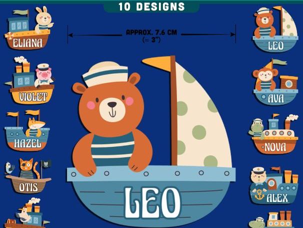 Sailing Animal Name Tags, Editable Locker & Cubby Labels, Seaside Classroom Theme, 10 Designs