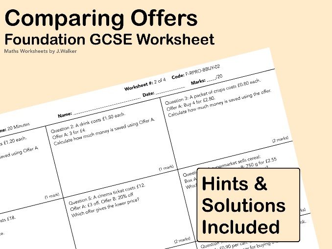 GCSE Maths Worksheet: Comparing Offers - Foundation Tier