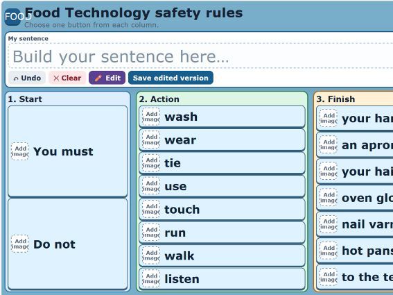 SEND Food safety rules sentence builder
