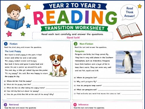 Year 2 to Year 3 Reading Comprehension Worksheet | KS1 to KS2 Transition Reading | End of Year