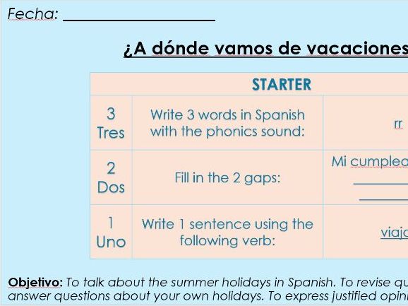 Holidays Spanish Lesson