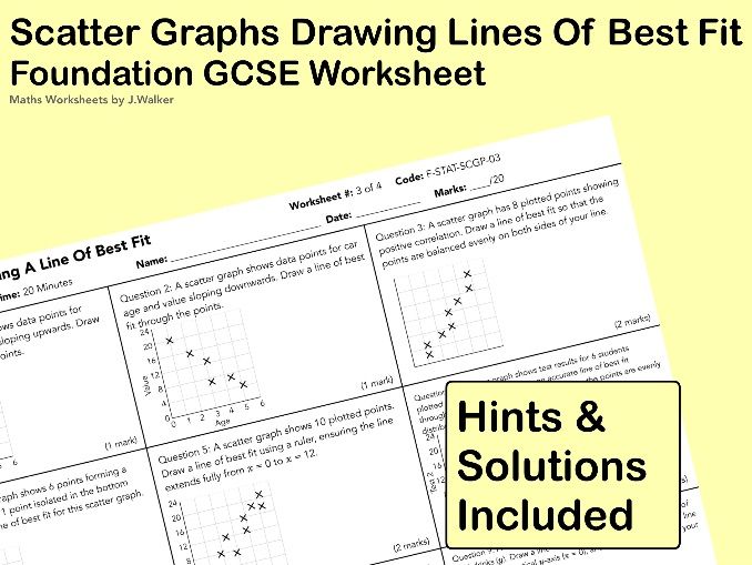 GCSE Maths Worksheet: Scatter Graphs Drawing Lines Of Best Fit - Foundation Tier