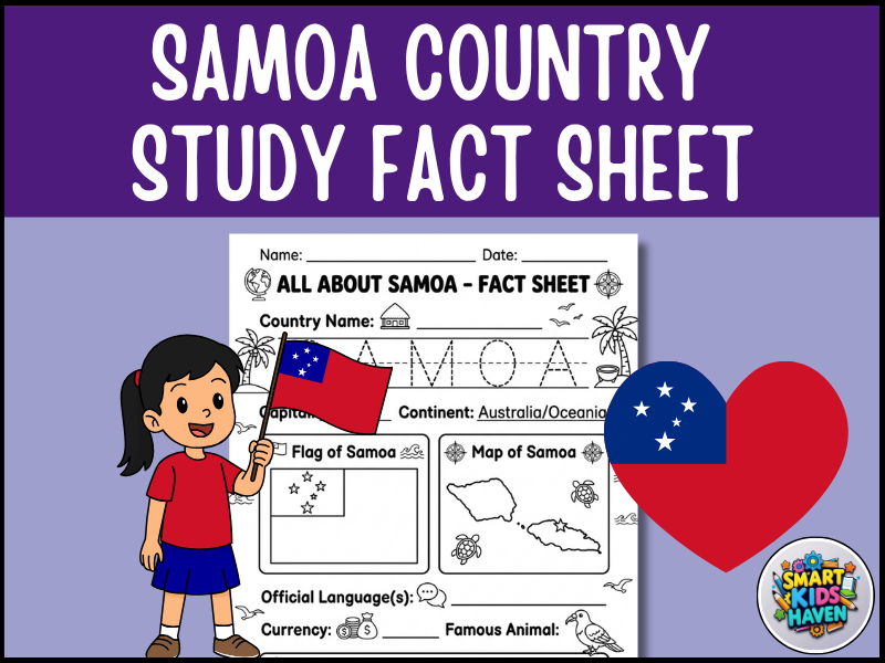 Samoa Map and Flag Country Study Research Project Worksheet Geography Activity