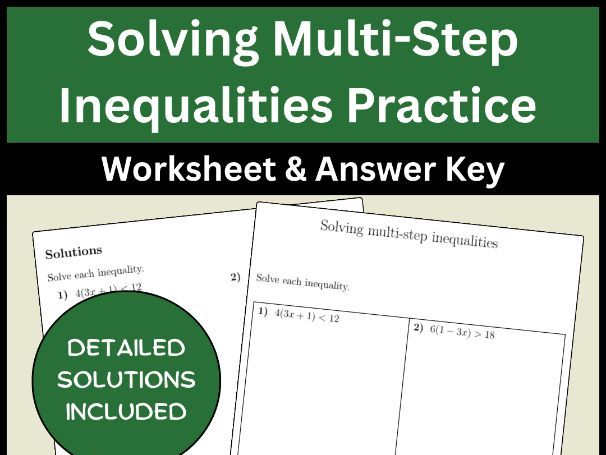Solving Multi-Step Inequalities Practice Worksheet & Answer Key