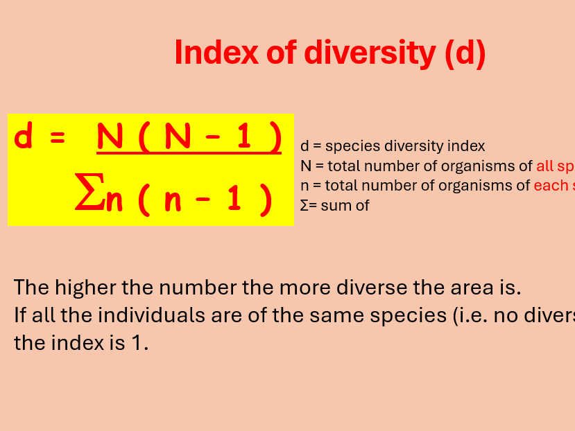 AQA A level Biology Topic 4. Biodiversity within a Community. Index of diversity (3.4.6)