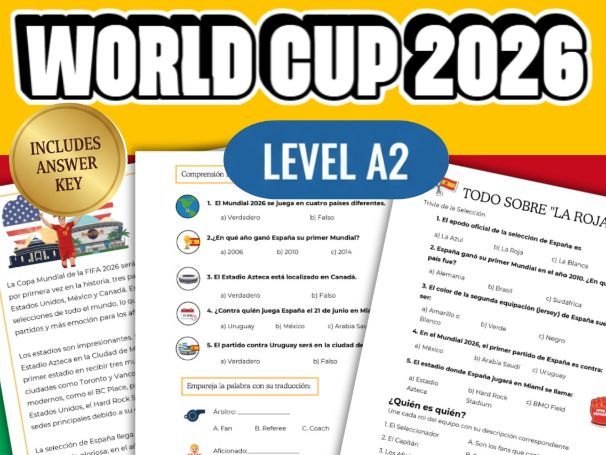 World Cup 2026 Spanish Activities | Reading & Grammar (A2) - La Roja Soccer