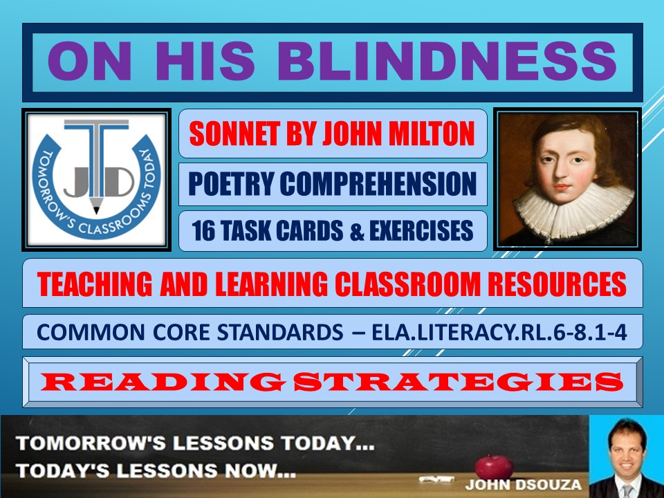 ON HIS BLINDNESS - MILTONIC SONNET - WORKSHEETS WITH ANSWERS