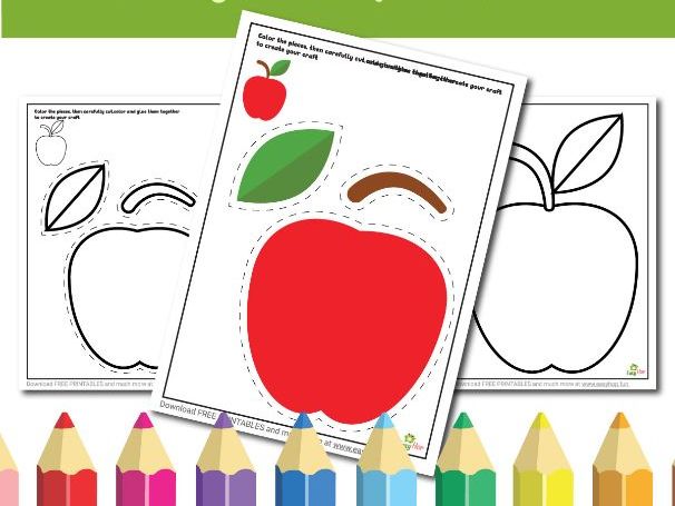 Apple Art & Craft Printable Pack | Cut, Color, and Glue Activity for Kids | 3-Page Digital Download