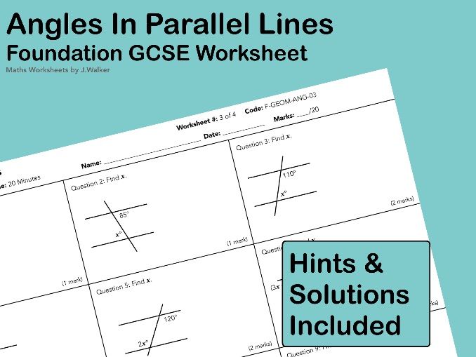 GCSE Maths Worksheet: Angles In Parallel Lines - Foundation Tier