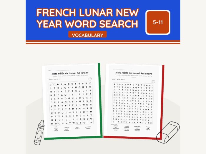 French Lunar New Year Word Search | 8 Sheets