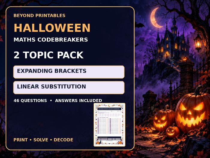 Halloween Maths Codebreaker Pack | Expanding Brackets and Substitution