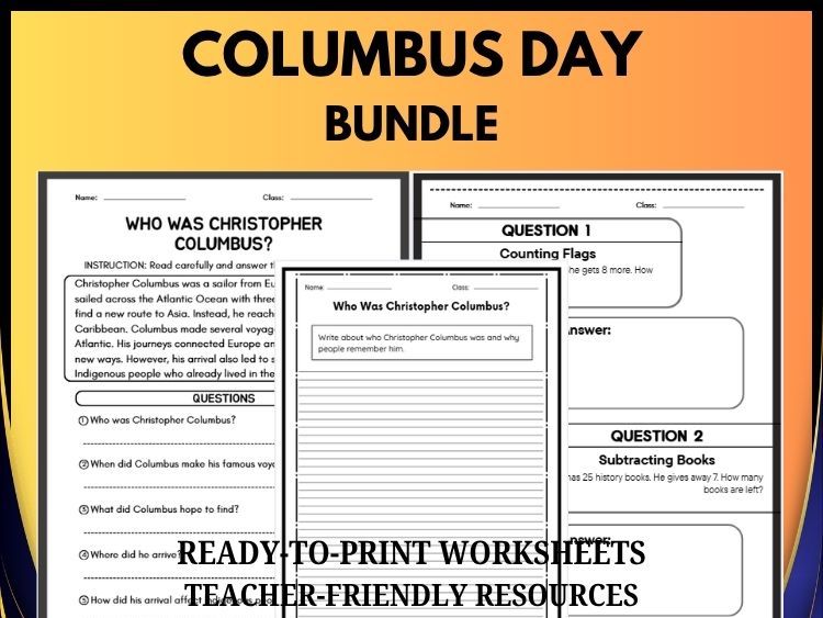 Columbus Day Activities Bundle | Reading, Math & Writing | Grades 2–8