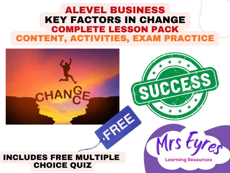 A Level Business 3.6.2 Key Factors in Change Complete Lesson Pack plus Free MCQ Quiz