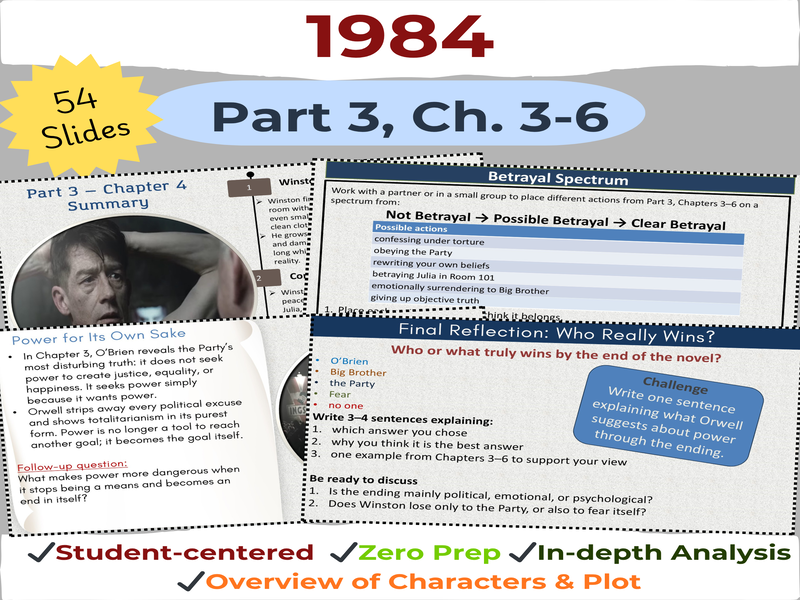 1984 by George Orwell PPT – Part 3 Chapters 3-6 | Lesson Slides & Activities