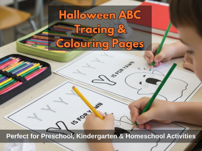 Halloween ABC Tracing & Colouring Pages