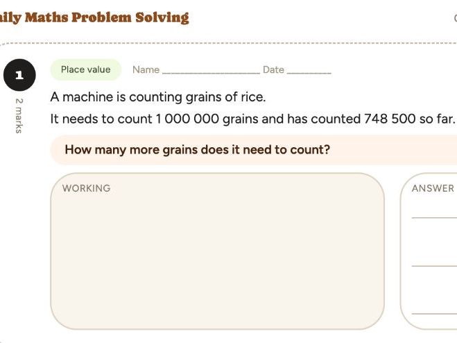 YEAR 6 Daily Problem-Solving Question (2 marks) FULL YEAR