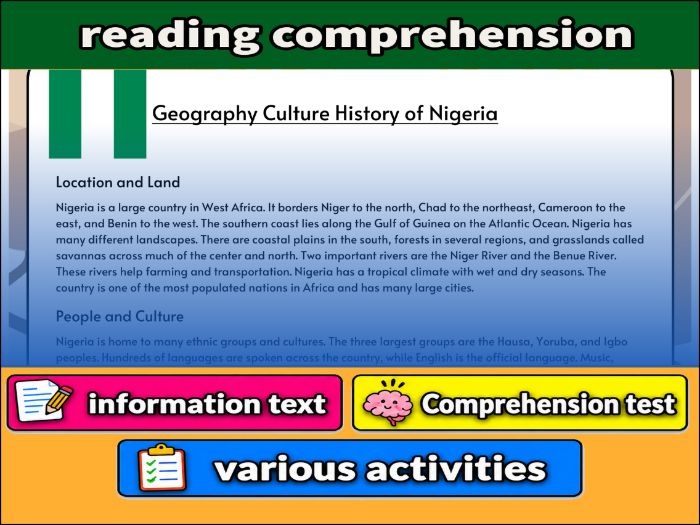 Geography Culture History of Nigeria- Reading Comprehension, Worksheet & Activities